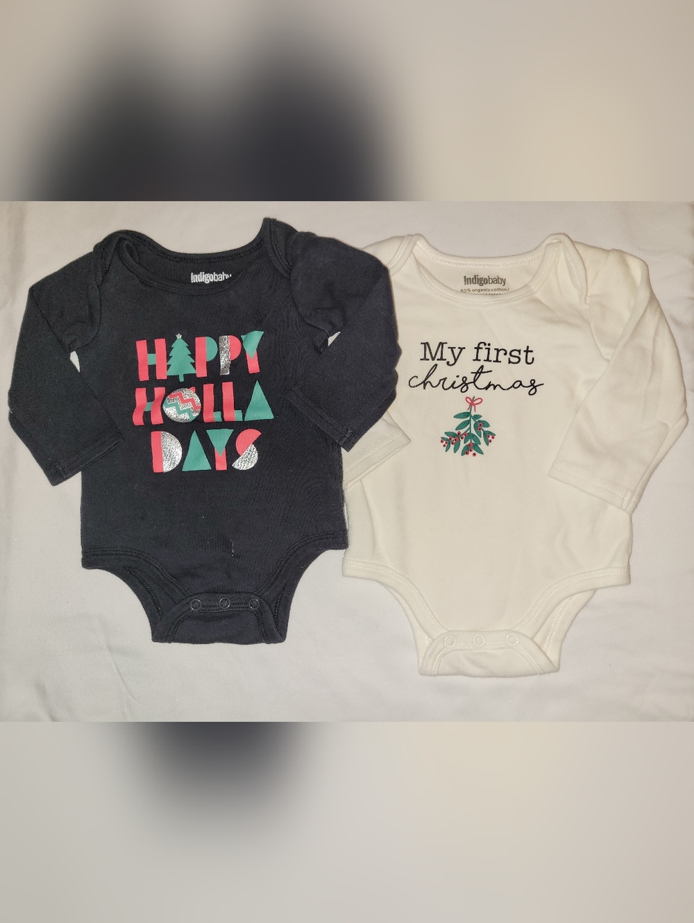 Indigo Baby Size 3-6 Months Holiday 1st Christmas 2 Piece Bodysuits Bundle
